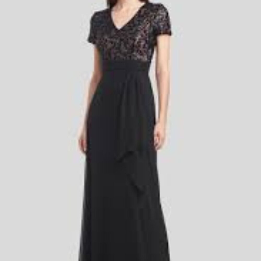 JS Collections Eliana Gown in Black & Blush, Floor Length Dress, 0